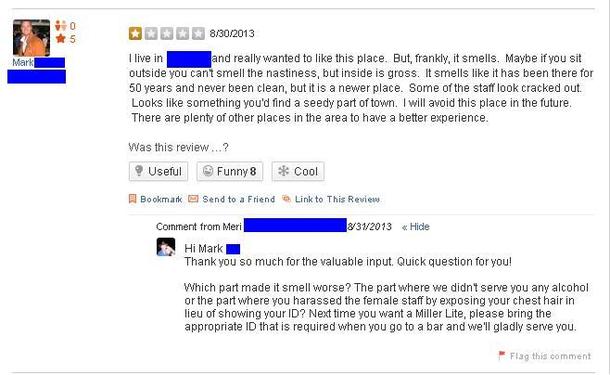 Guy posts a scathing review of a restaurant on Yelp A waitress from the restaurant proceeds to call him out