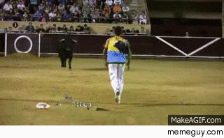 Guy somersaults over a bull