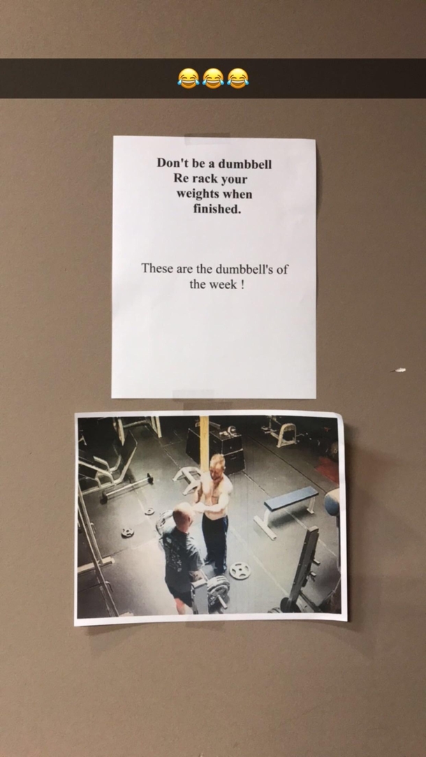 Gym owner calling out dumbbells for not re racking weights