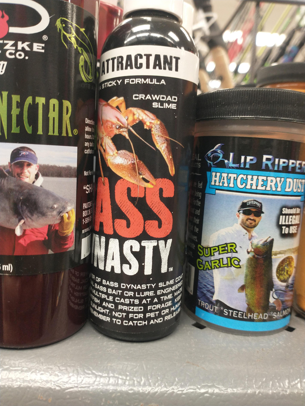 Had to double take at this Bass Dynasty fish attractant