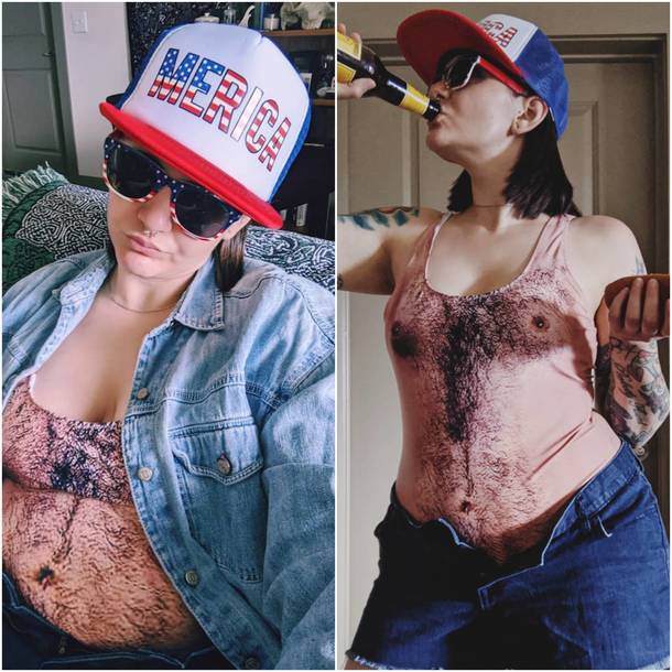 Hairy man swimsuit  Merica hat  Boyfriends reaction Priceless