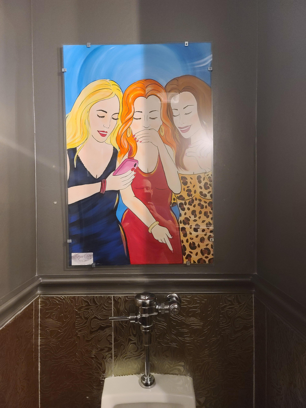 Hanging above a urinal at a restaurant artist credit Debbie Star