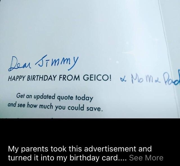 Happy Birthday Card From Mom Dad and Geico