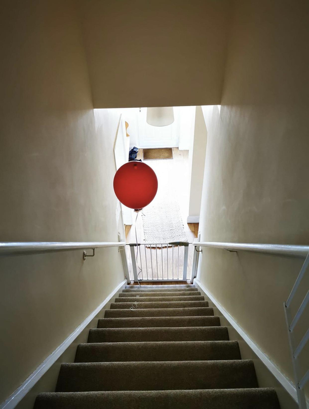 Having a party for one of my kids and my wife left a balloon at the bottom of the stairs almost sht myself What a way to start the day