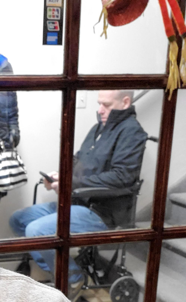 Having dinner at a restaurant in town with my wife amp mother-in-law Left the MILs wheelchair in the vestibule and some dude decided to use it as a chair while he waited