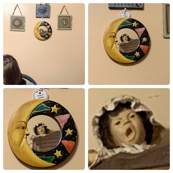 Having dinner at the in-laws enjoying the artwork on the wall when wait whats that in the mirror