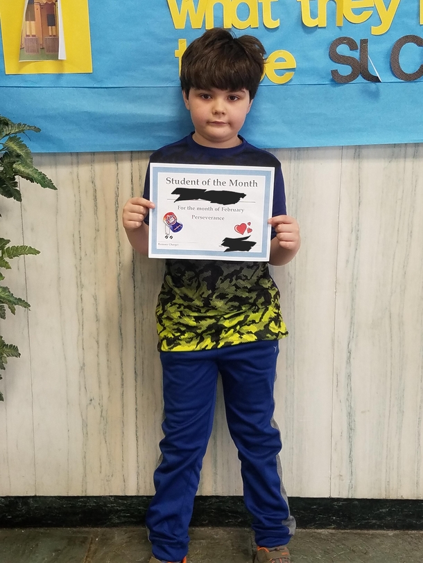 He said hes disappointed he was picked as student of the month because its too much responsibility for a nd grader