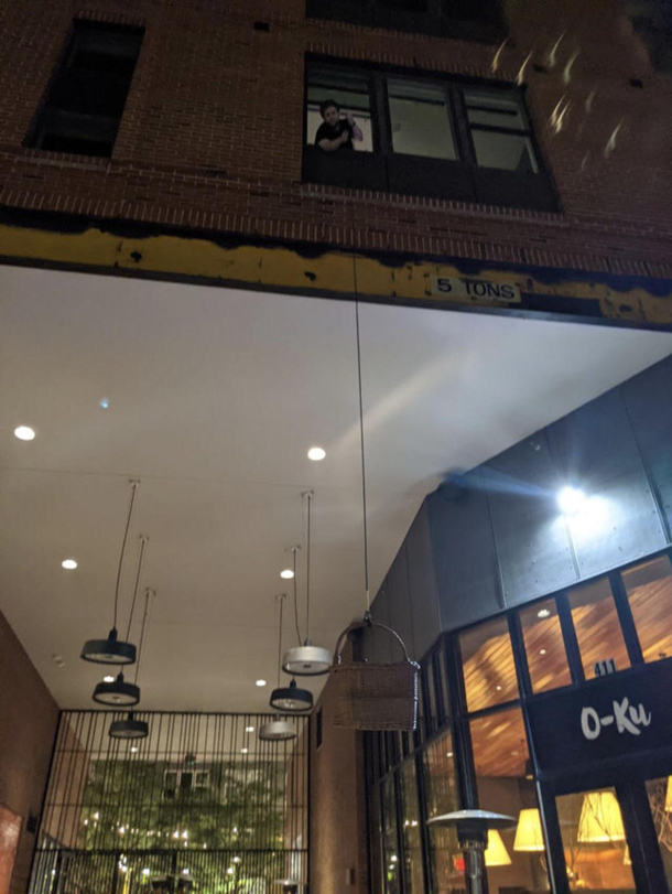 He was tired of having to walk to the lobby to pick his food up