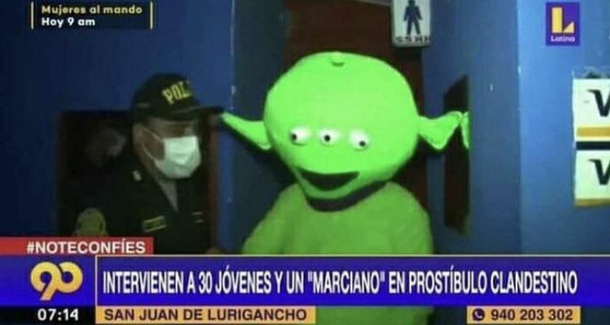 Headline reads  young men and a martian arrested in a brothel
