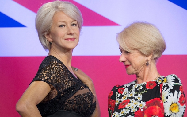 Helen Mirren busted checking out the attributes of a wax Helen Mirren