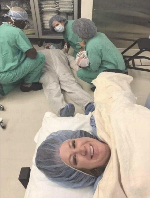 Her husband went to the pregnancy room with her to cheer her up