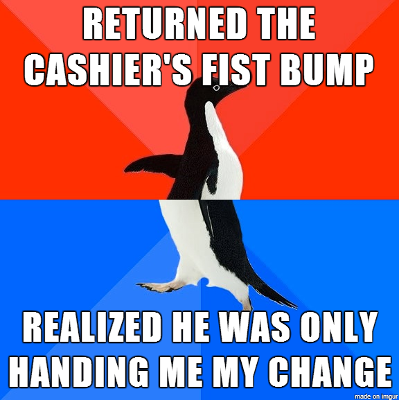 His reaction was just as awkward