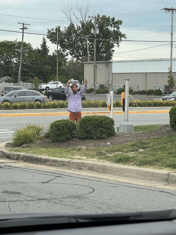 Homeless guy forgot his sign