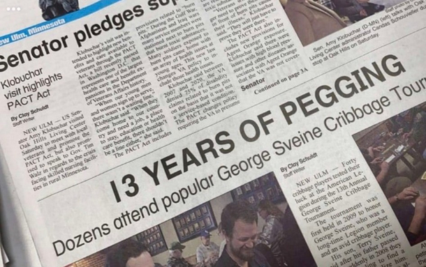 Hometown newspaper made our cribbage tournament sound super sexy