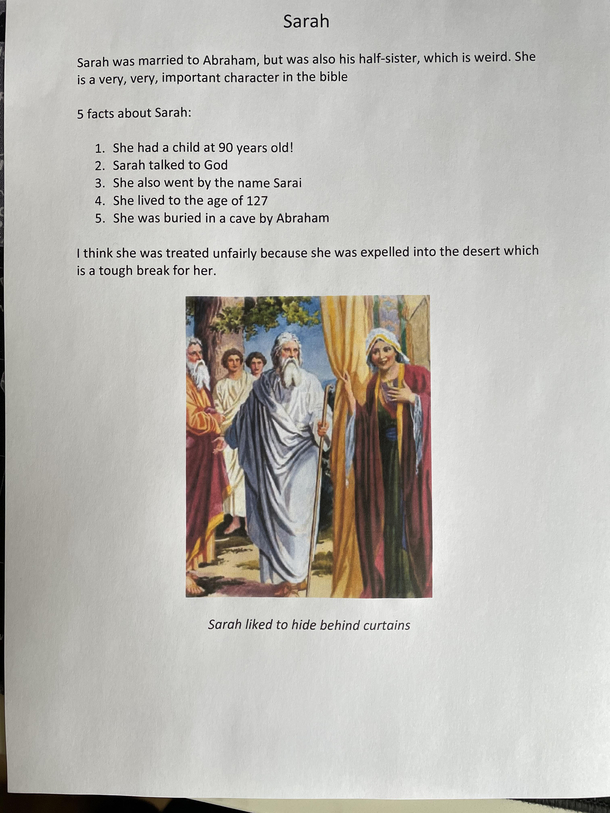 Homework handed in by my  year old today Dont think hell make a theologian