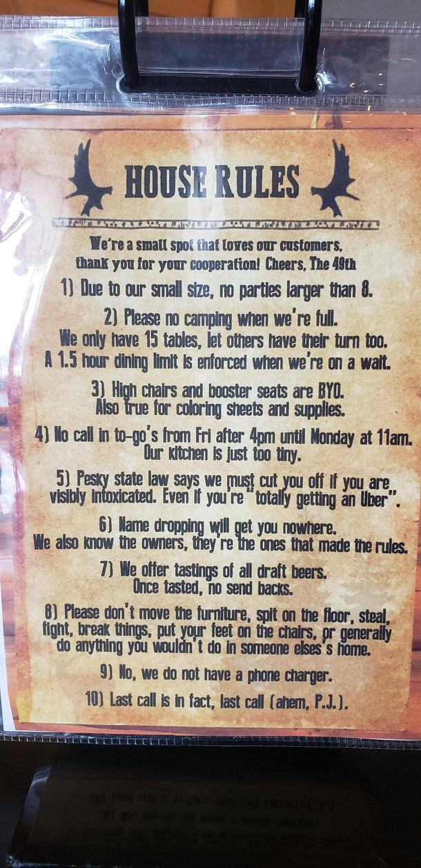 House rules from a restraunt I went to