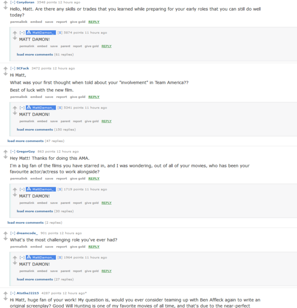 How I wish the Matt Damon AMA had gone