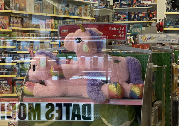 How they display fluffy unicorns in local toy shop