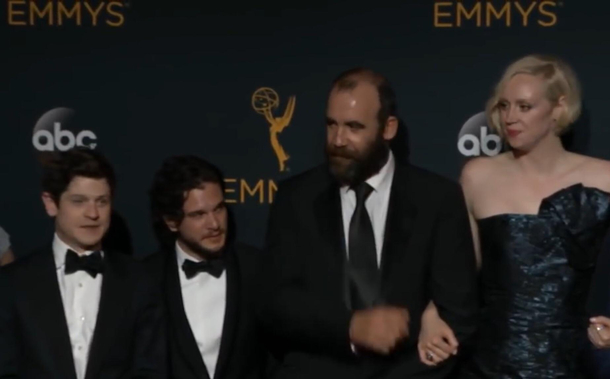 Husband and wife take their  boys to the Emmys