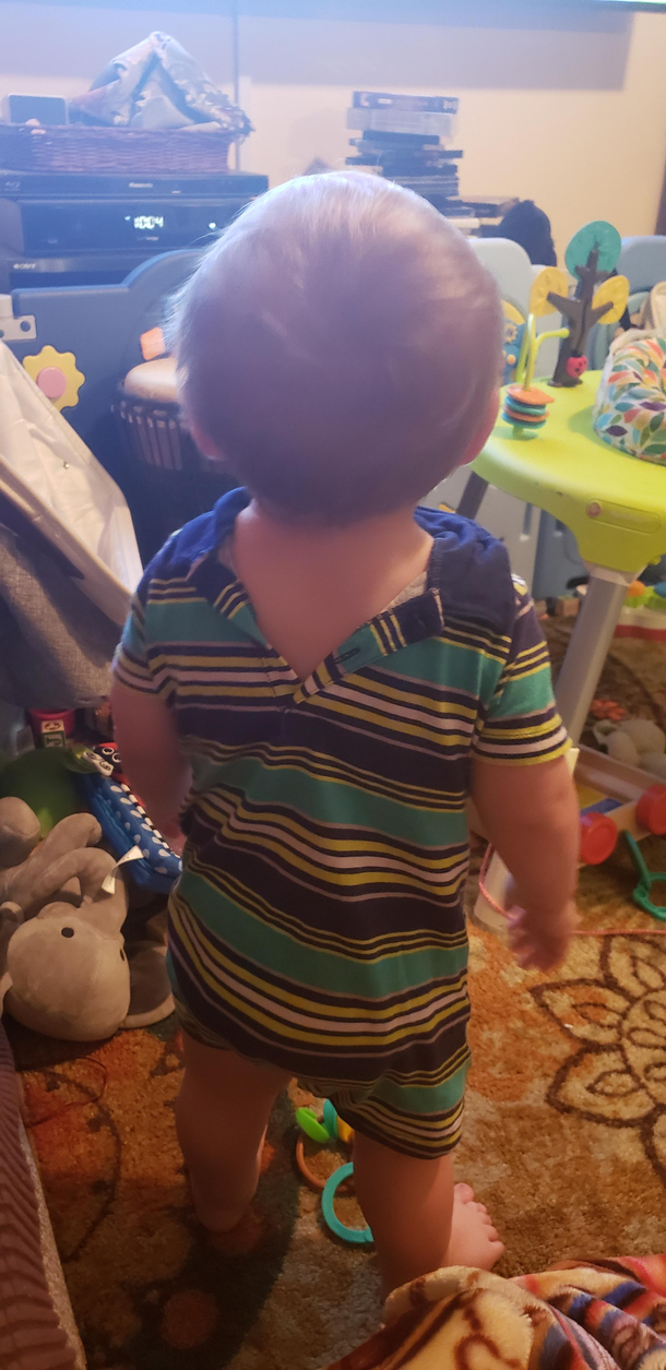 Husband dressed the baby
