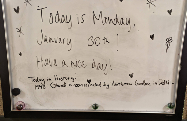 I added a fun historical fact to our daily bulletin board