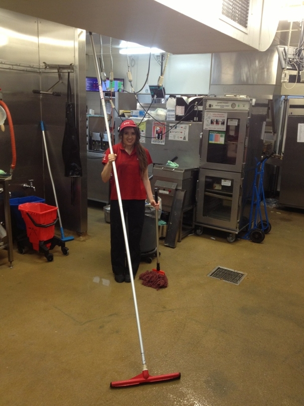 I asked my manager for a longer broomstick at work was not disappointed Shes about 