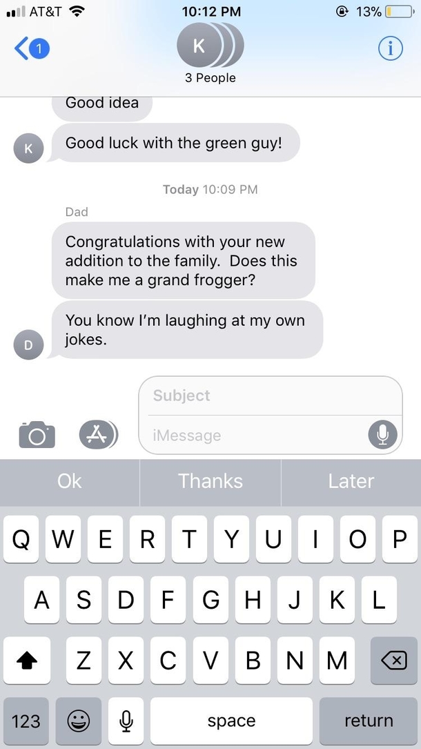 I bought a frog today as a pet needless to say my dad was excited