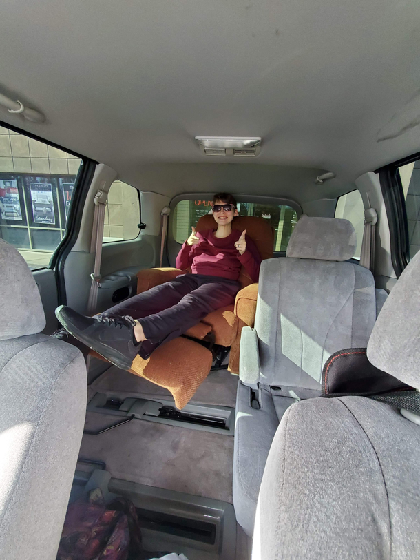 I bought a tiny recliner todayfor my van