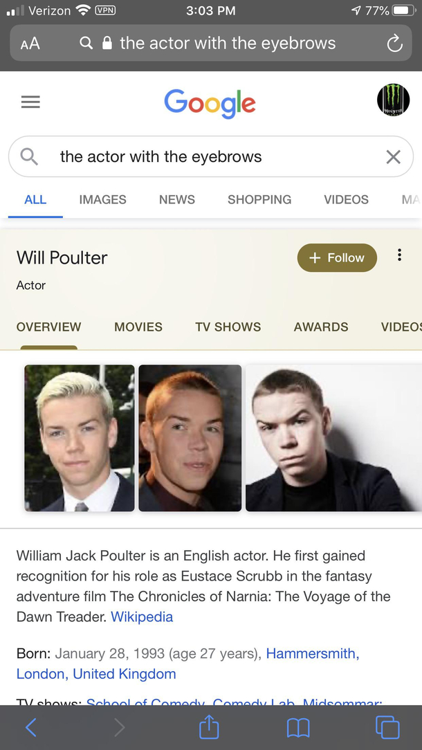 I browsed for this and quickly found the eyebrows man