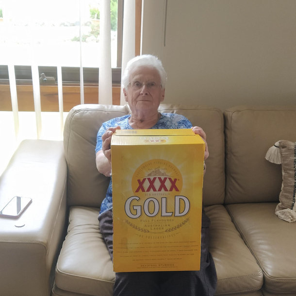 I buy nan a slab case of beer every Xmas Its the only present well buy anyone each year guaranteed to be what they want Merry Christmas everyone 