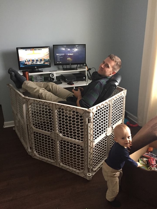 I could never game because of my toddler son so I finally bought a play pen