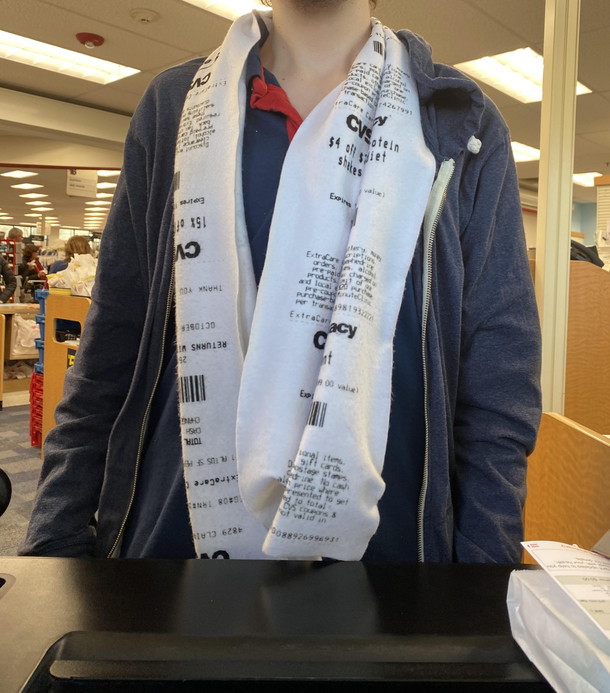 I couldnt help but notice this guys scarf at my local pharmacy