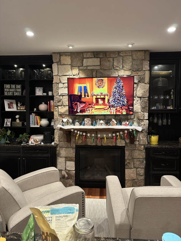 I couldnt watch tv because my wife wanted an ambiance of a fireplace