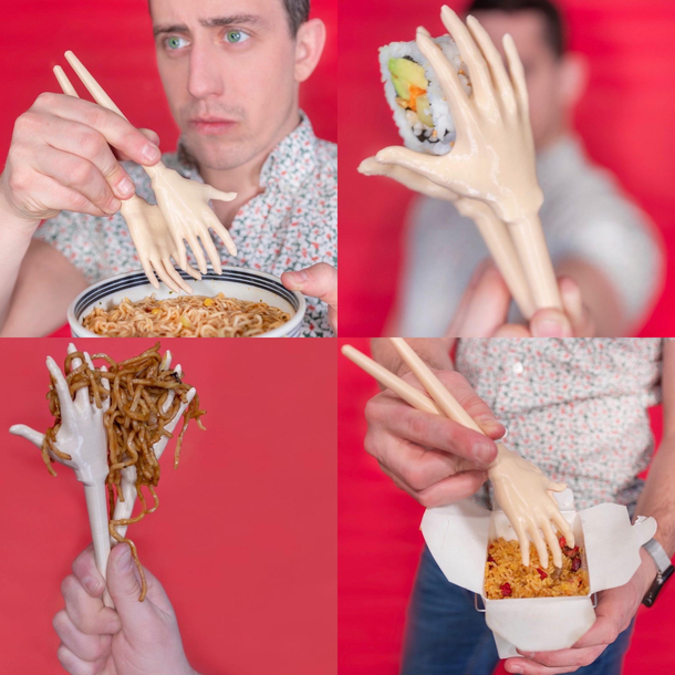 I create unnecessary product ideas so I made a pair of helping hand chopsticks