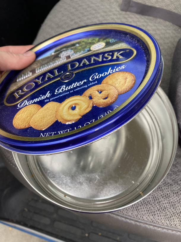 I dont know how I found one with cookies in it but theyre gone now What do I do with this It feels illegal to throw these away