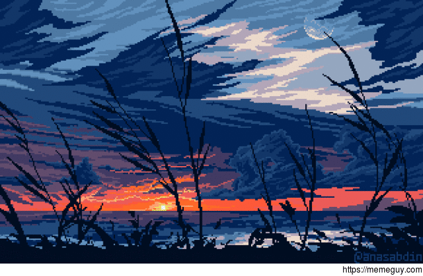 I drew this pixel art scene and called it celestial neighbors 