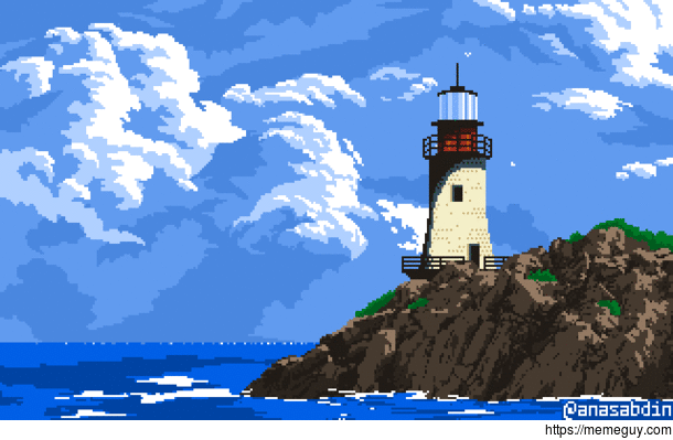 I drew this pixel art scene and called it lighthouse 