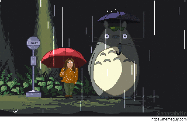 I drew this pixel art scene and called my regular neighbor 