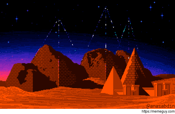 I drew this pixel art scene based on Sudans pyramids using  colors and called it Mero 