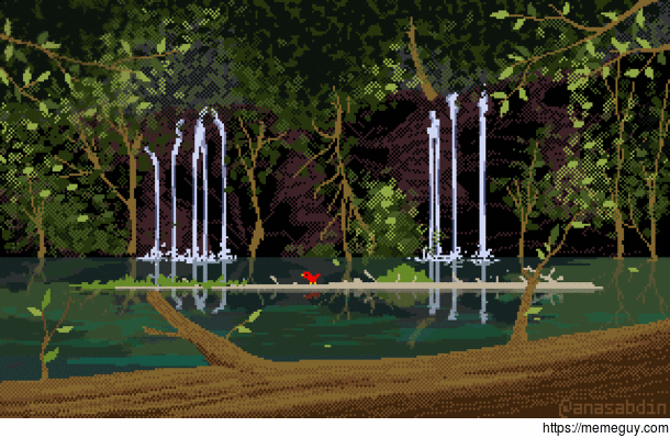 I drew this pixel art scene based on the hanging lake in Oregon 
