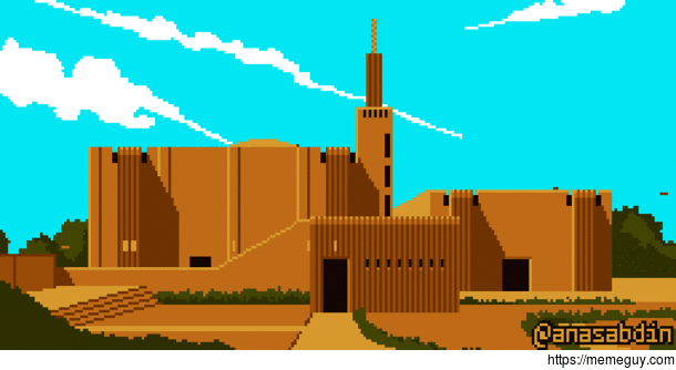 I drew this pixel art scene of a mosque in Dandaji Niger using  colors 
