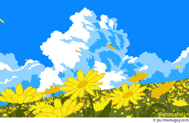 I drew this pixel art scene using  colors and called it Daisies 