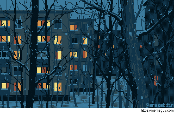 I drew this pixel art scene using  colors and called it December 