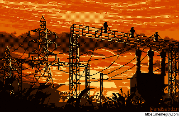 I drew this pixel art scene using  colors and called it extinction 