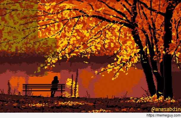 I drew this pixel art scene using  colors and called it I miss you 
