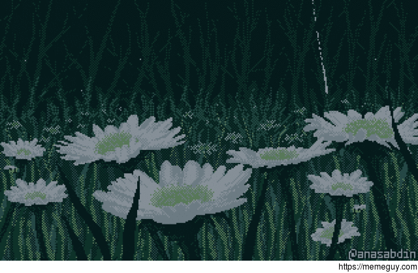 I drew this pixel art scene using  colors and called it Petal Umbrella 