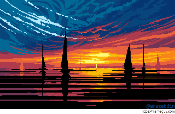 I drew this pixel art scene using  colors and called it Raided 