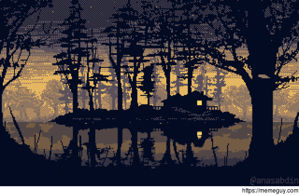 I drew this pixel art scene using  colors  and called it Solitude Isolated 