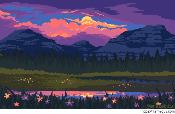 I drew this pixel art scene using  colors and called it Yellowstone 
