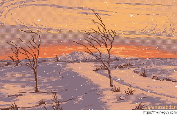 I drew this pixel art scene using  colors only and called it Frozen River 